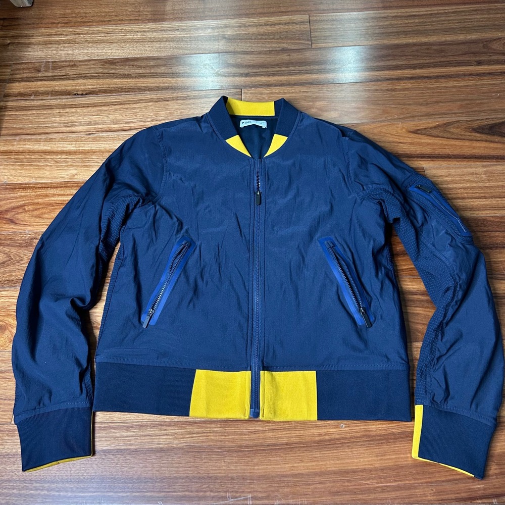 Under Armour UAS Navy Blue & Yellow Bomber Jacket Full Zip Lightweight Sporty
